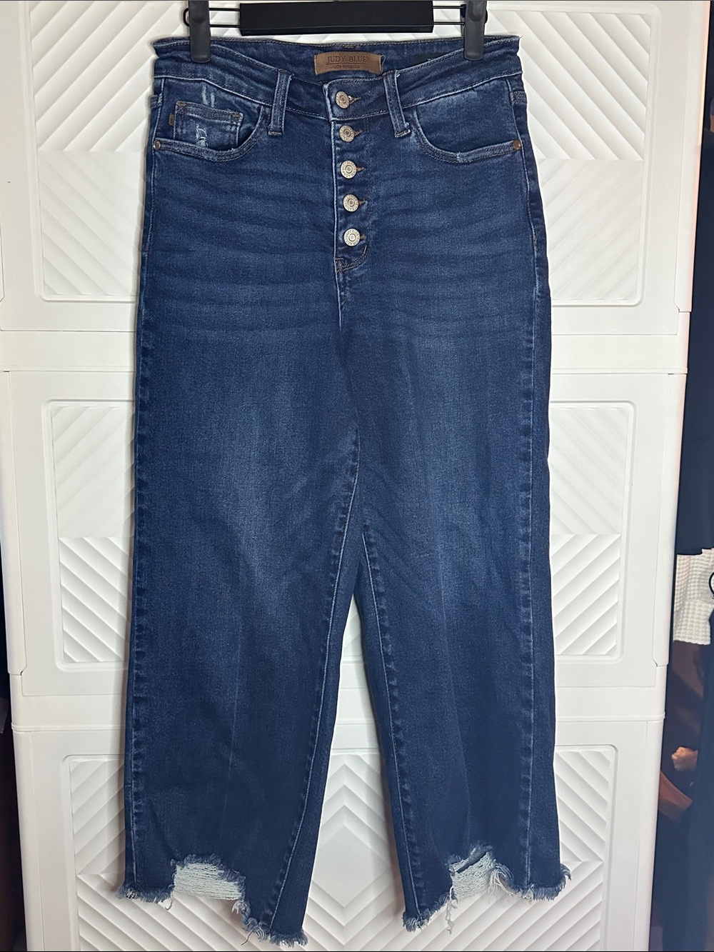 Judy Blue Dark Blue High-Rise Straight Leg Jeans with Button Fly